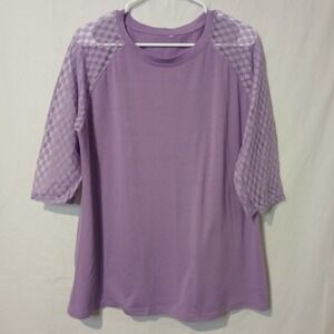 Lilac Size 1X 3/4 Length Sheer Sleeve Women's Top